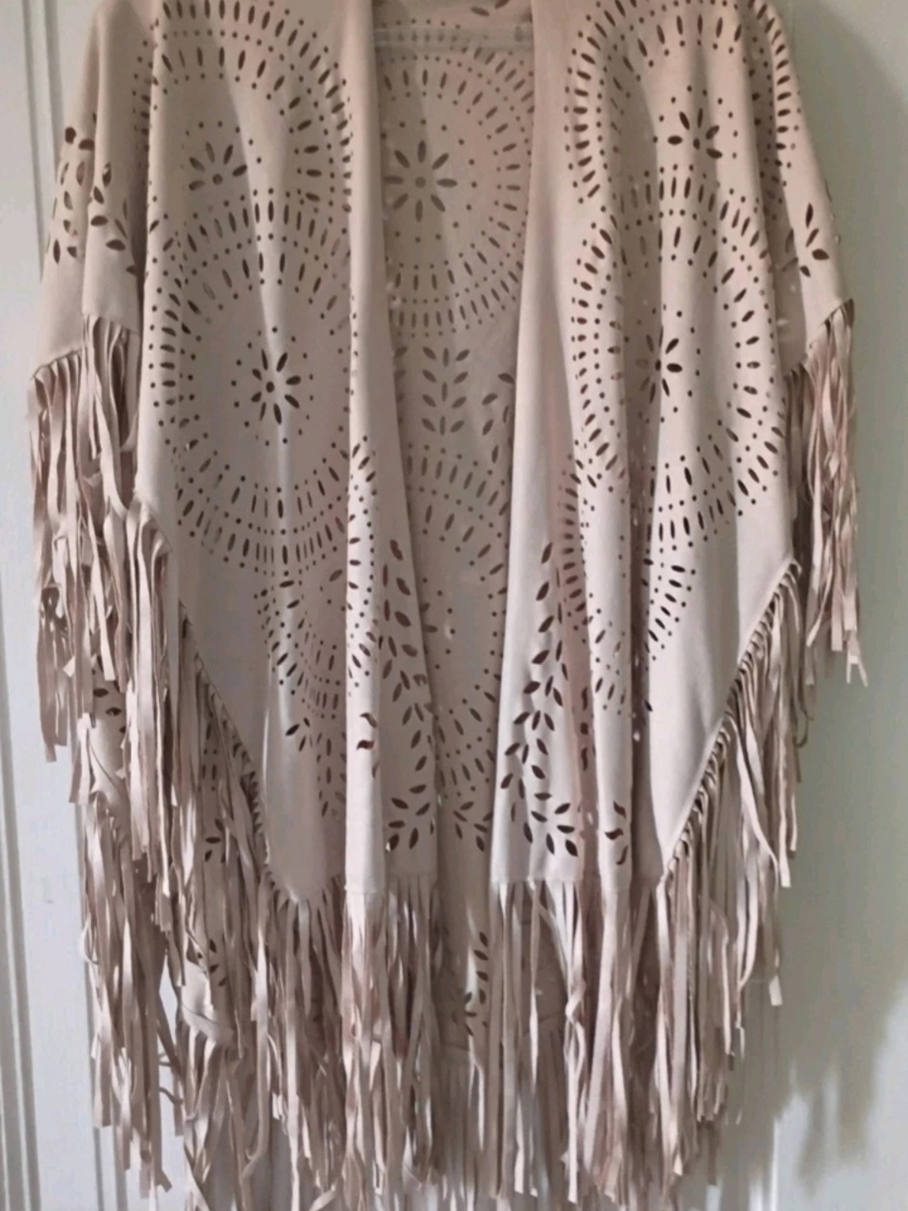 Choies Beige Laser-Cut Fringe Shawl Wrap